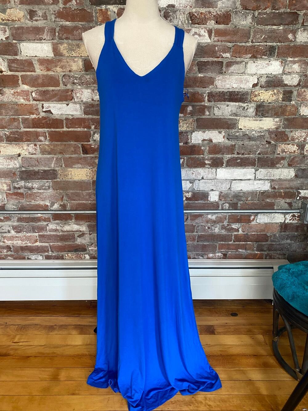 C&C California Cobalt Royal Blue Maxi Dress V-Neck Twist Knot Racerback Size M
